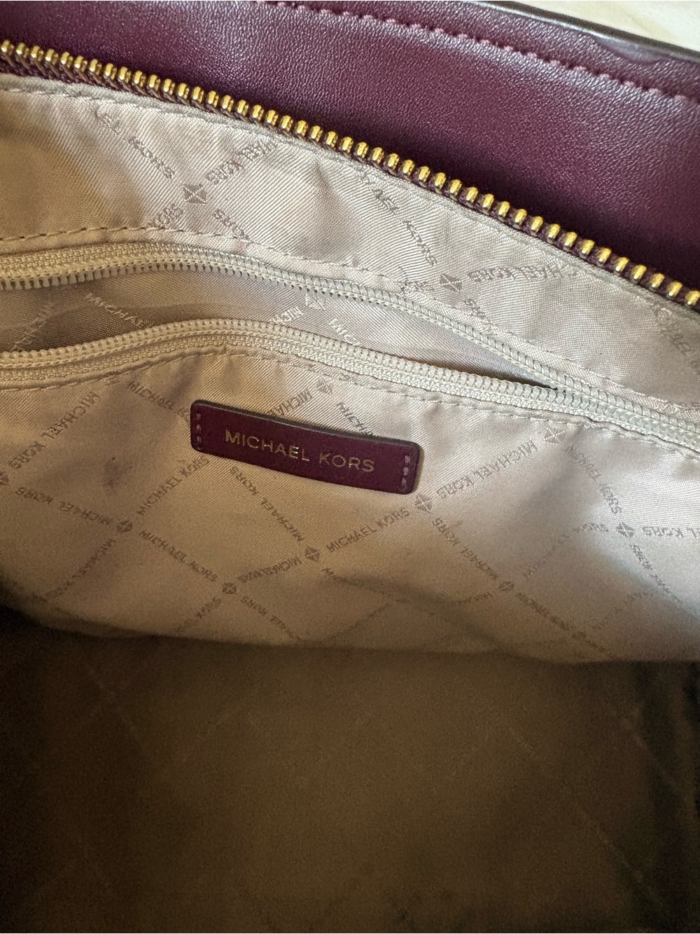 Michael Kors Burgandy  Leather Satchel Style Handbag with Gold Hardware. - Picture 5 of 5